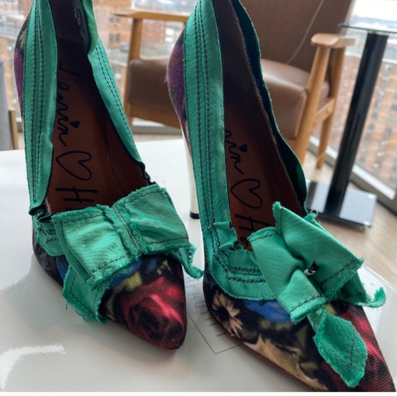 Lanvin for H & M Teal Bow Floral Heels - Picture 7 of 8